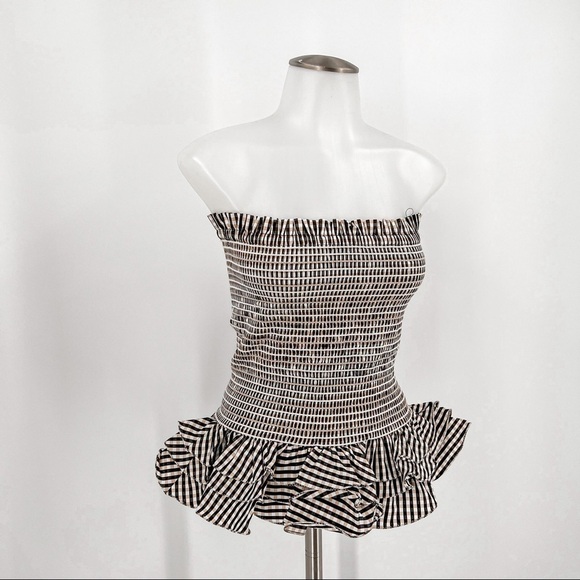 Petersyn Barrett Grey Stripe ruched ruffle strapless Convertible Tube top/ skirt - Picture 4 of 9